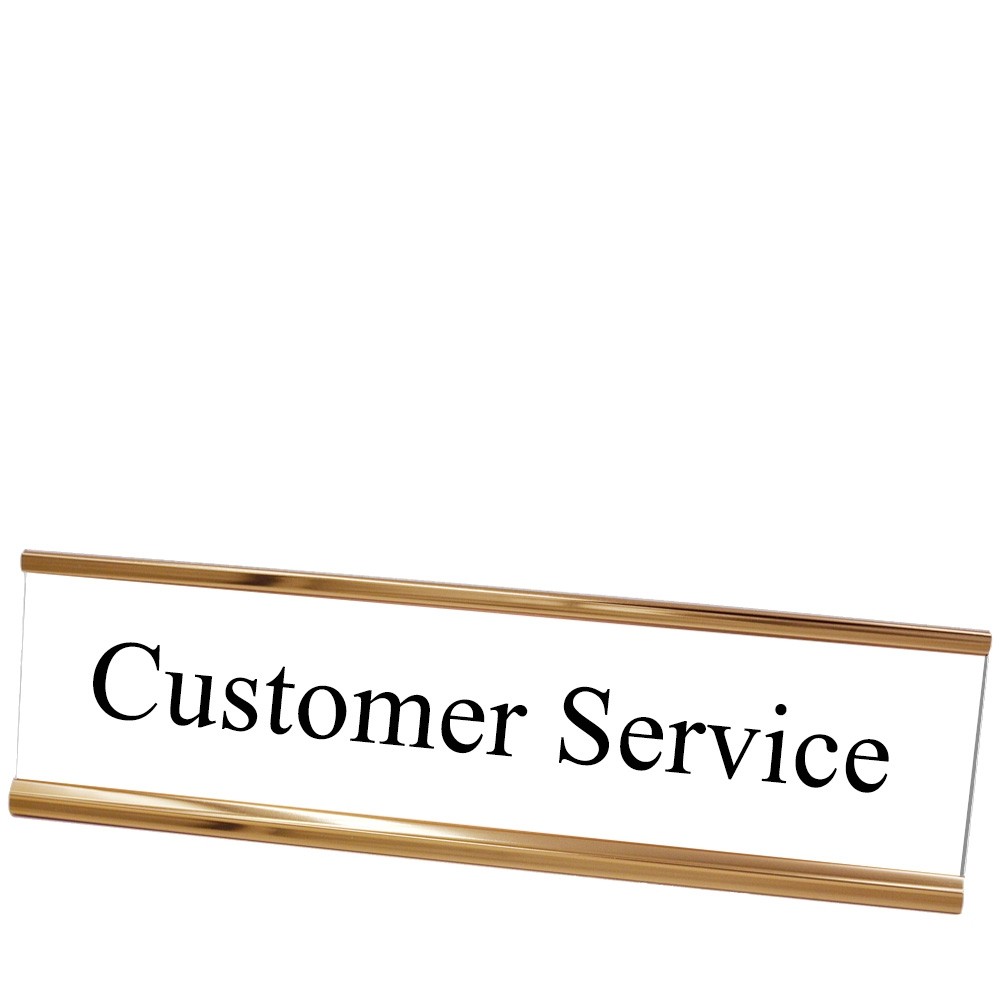 Desk Plate - Customer Service - White w/ Black Text - Rose Gold Frame - 8W x 2H