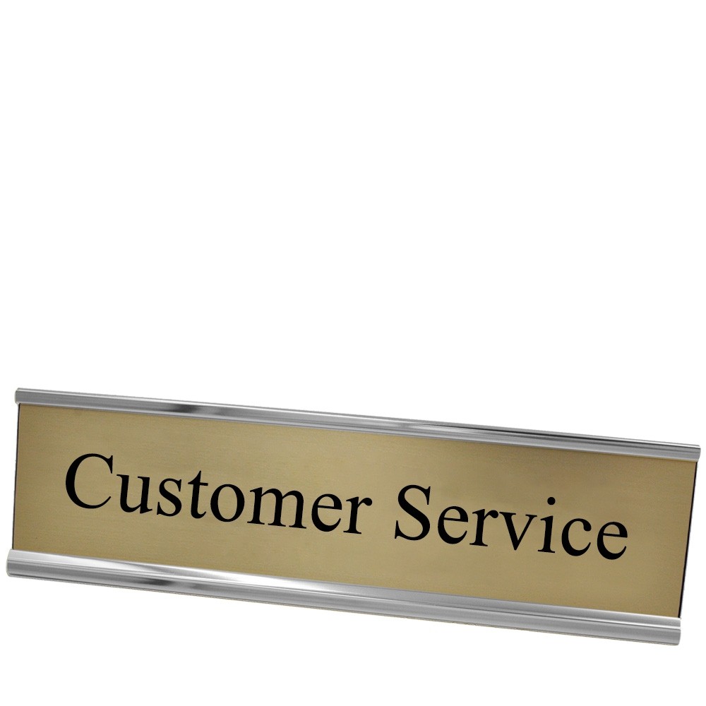 Desk Plate - Customer Service - Gold w/ Black Text - Silver Frame - 8W x 2H