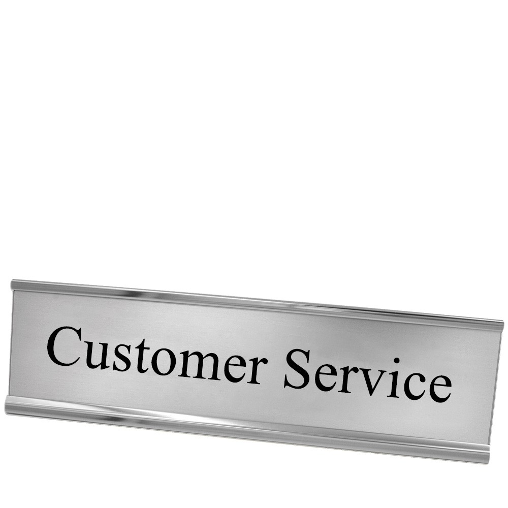 Desk Plate - Customer Service - Silver w/ Black Text - Silver Frame - 8W x 2H