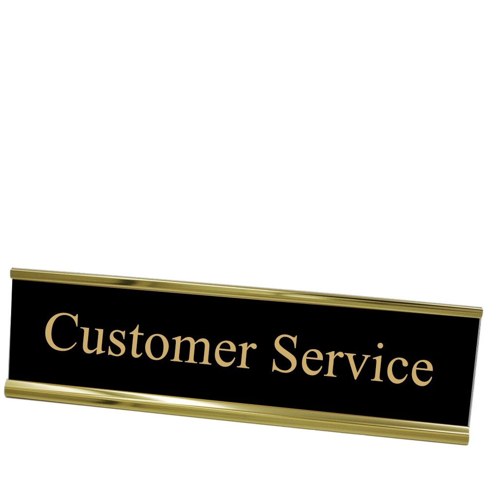 Desk Plate - Customer Service - Black w/ Gold Text - Yellow Gold Frame - 8W x 2H
