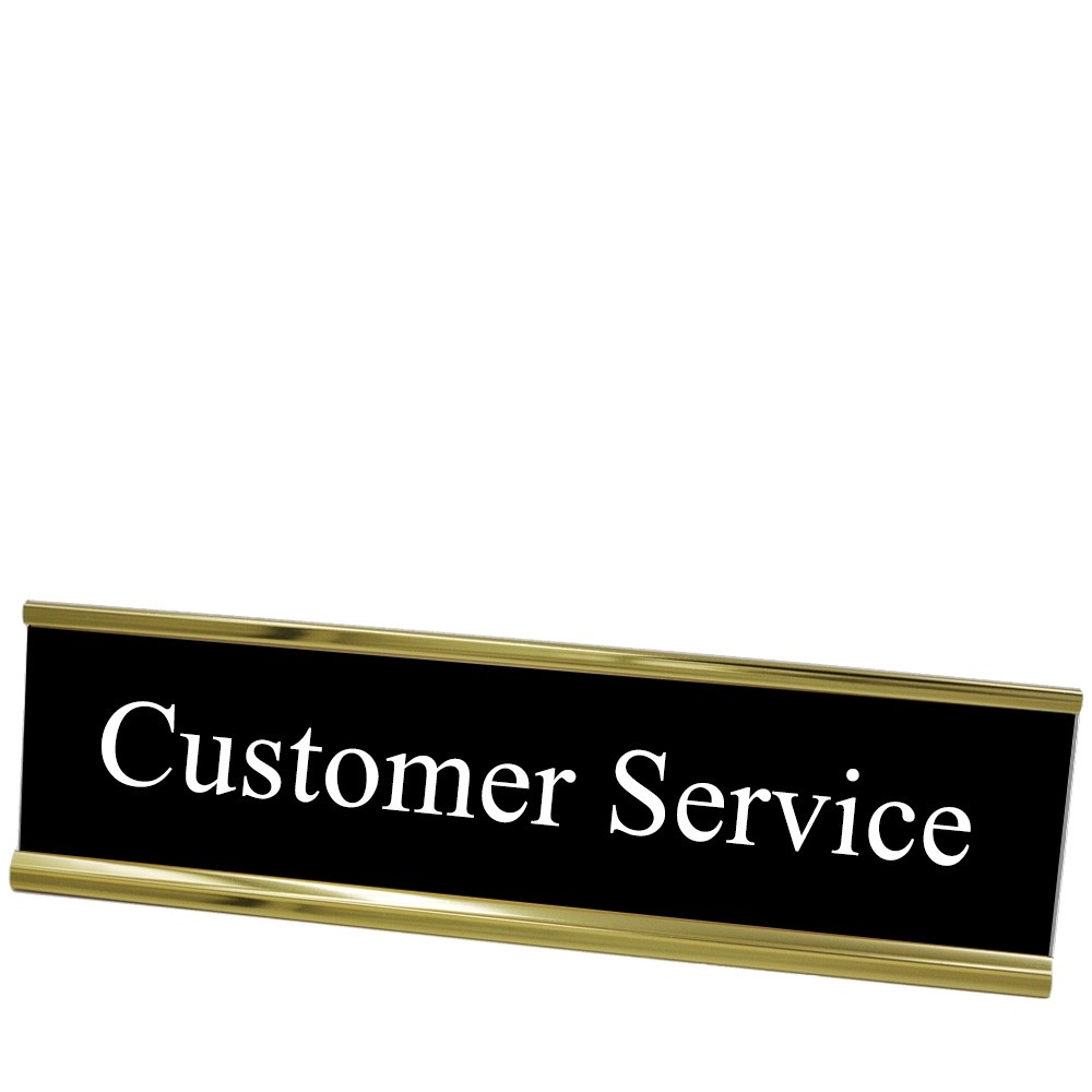 Desk Plate - Customer Service - Black w/ White Text - Yellow Gold Frame - 8W x 2H