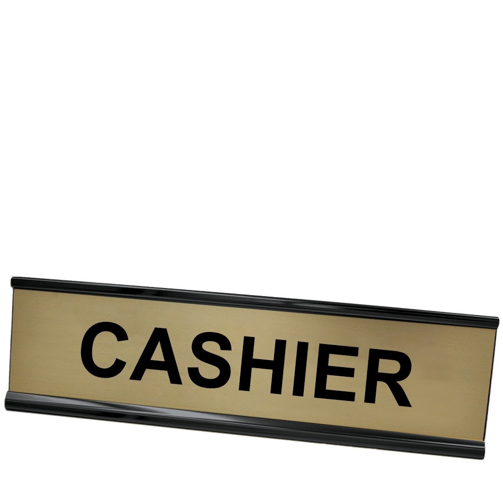 Desk Plate - Cashier - Black Frame - Gold w/ Black Text - 8W x 2H