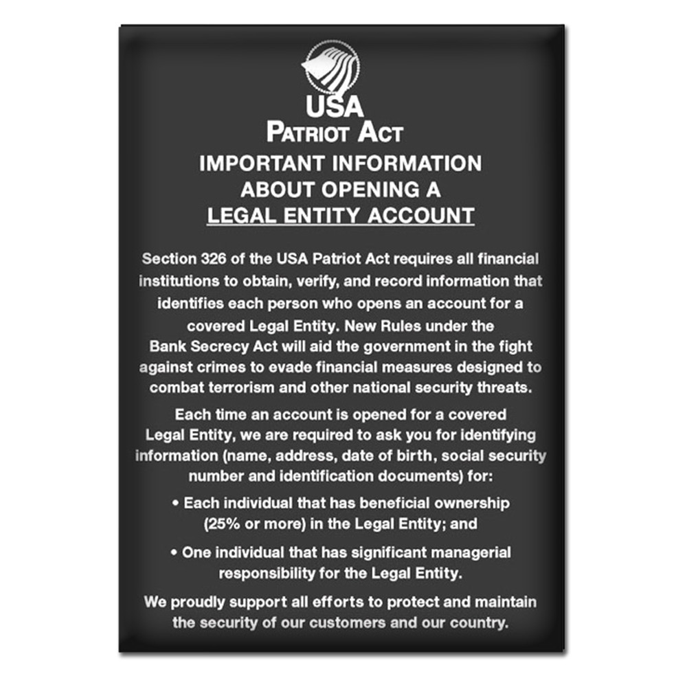 Gloss Black Patriot Act (Beneficial Owner) 11W X 14H - Made-to-Order