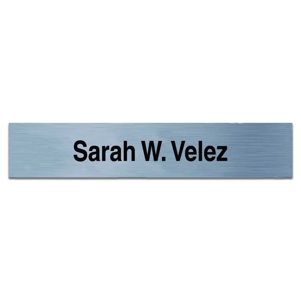 Laser Engraved Nameplate with Metal Strip - Square Corner - Slvr w/ Blk - 8-11/16W x 1-3/4H