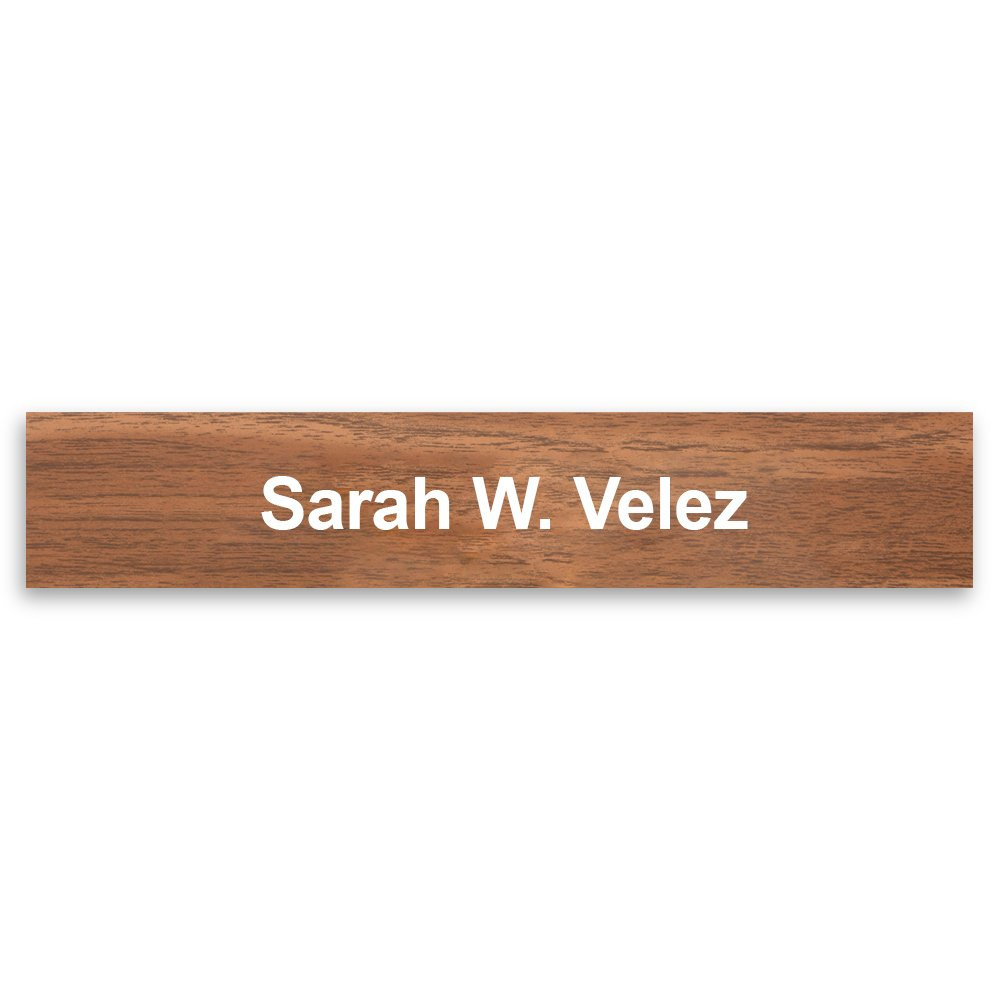 Laser Engraved Nameplate with Metal Strip - Square Corner - Walnut w/ White - 8-11/16W x 1-3/4H (Default)