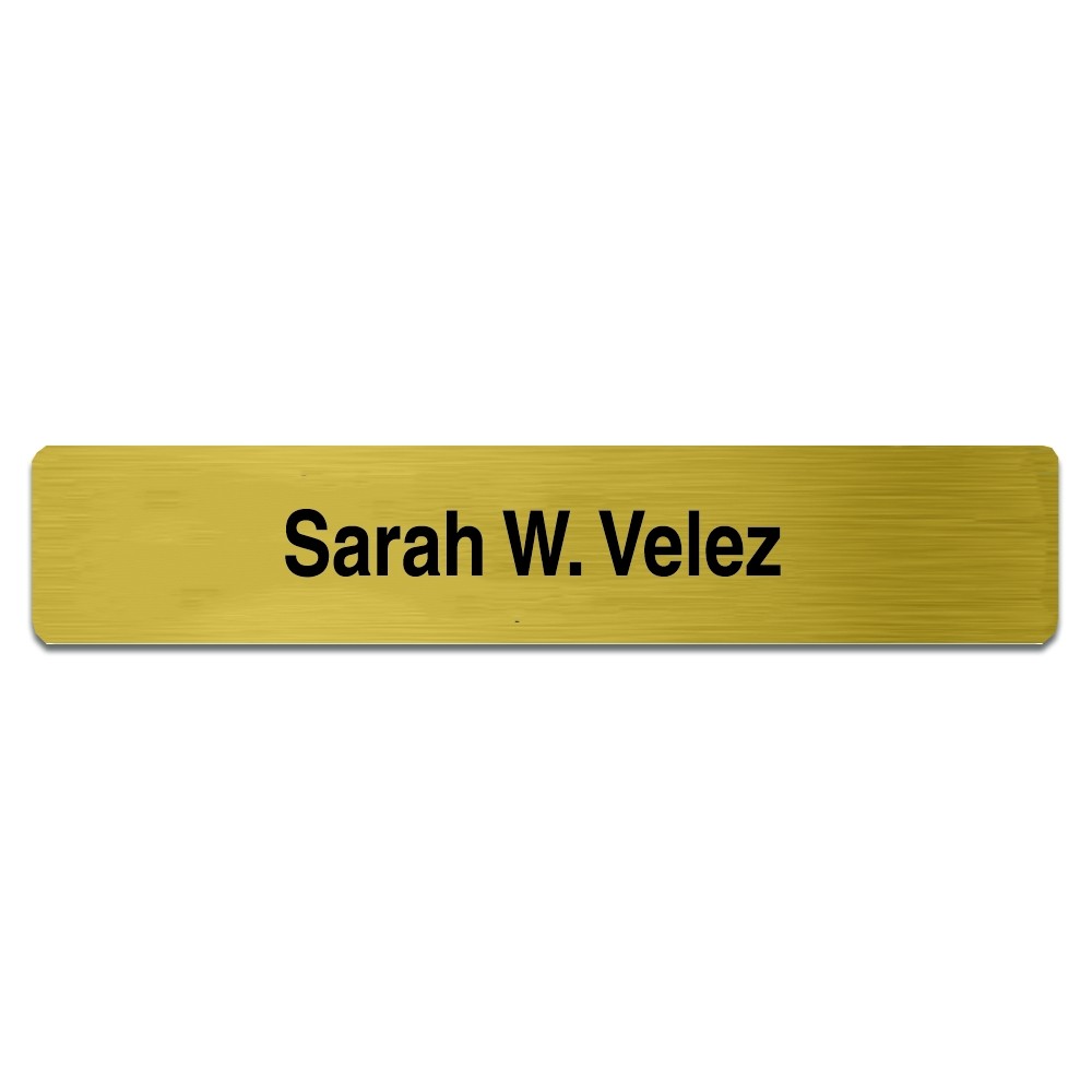 Laser Engraved Nameplate with Metal Strip - Radius Corner - Gold w/ Blk - 8-11/16W x 1-3/4H