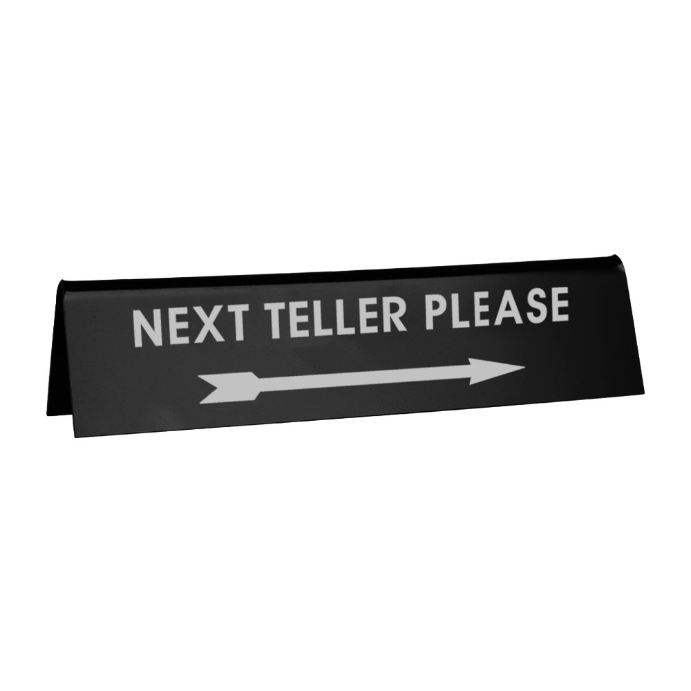 Black w/ Silver Next Teller Sign - Double Sided - 8W x 2H 