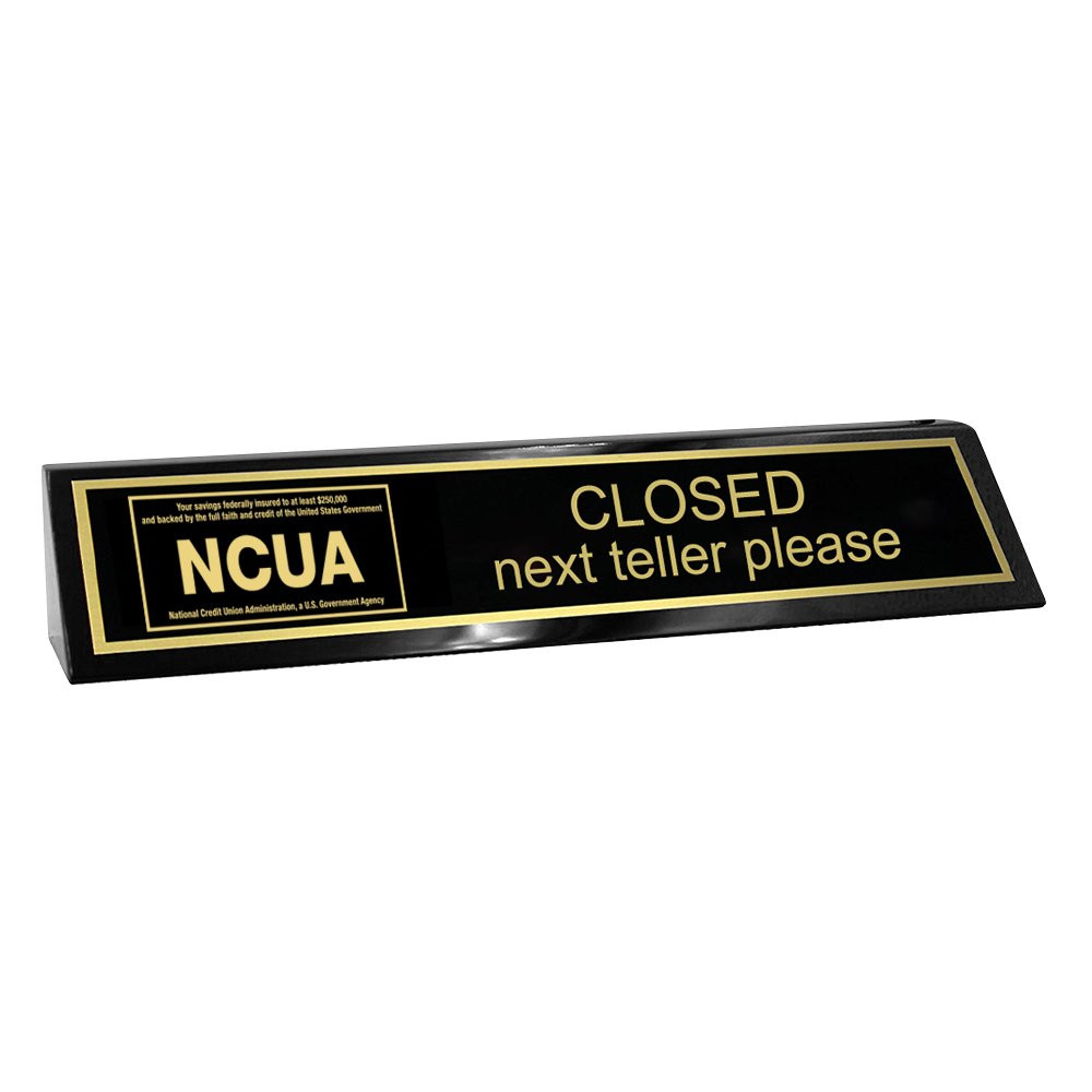 Wood Block - Next Teller w/ NCUA - Black - 10W x 2H