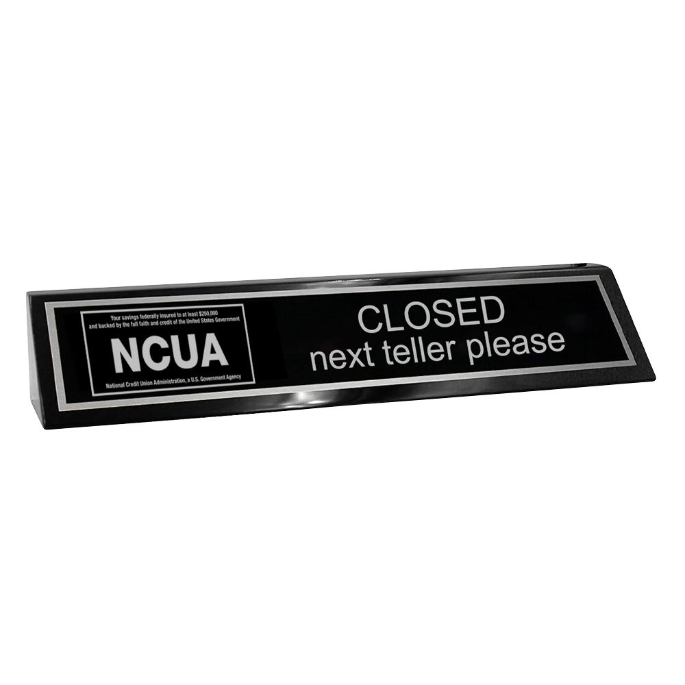 Wood Block - Next Teller w/ NCUA - Black - 10W x 2H