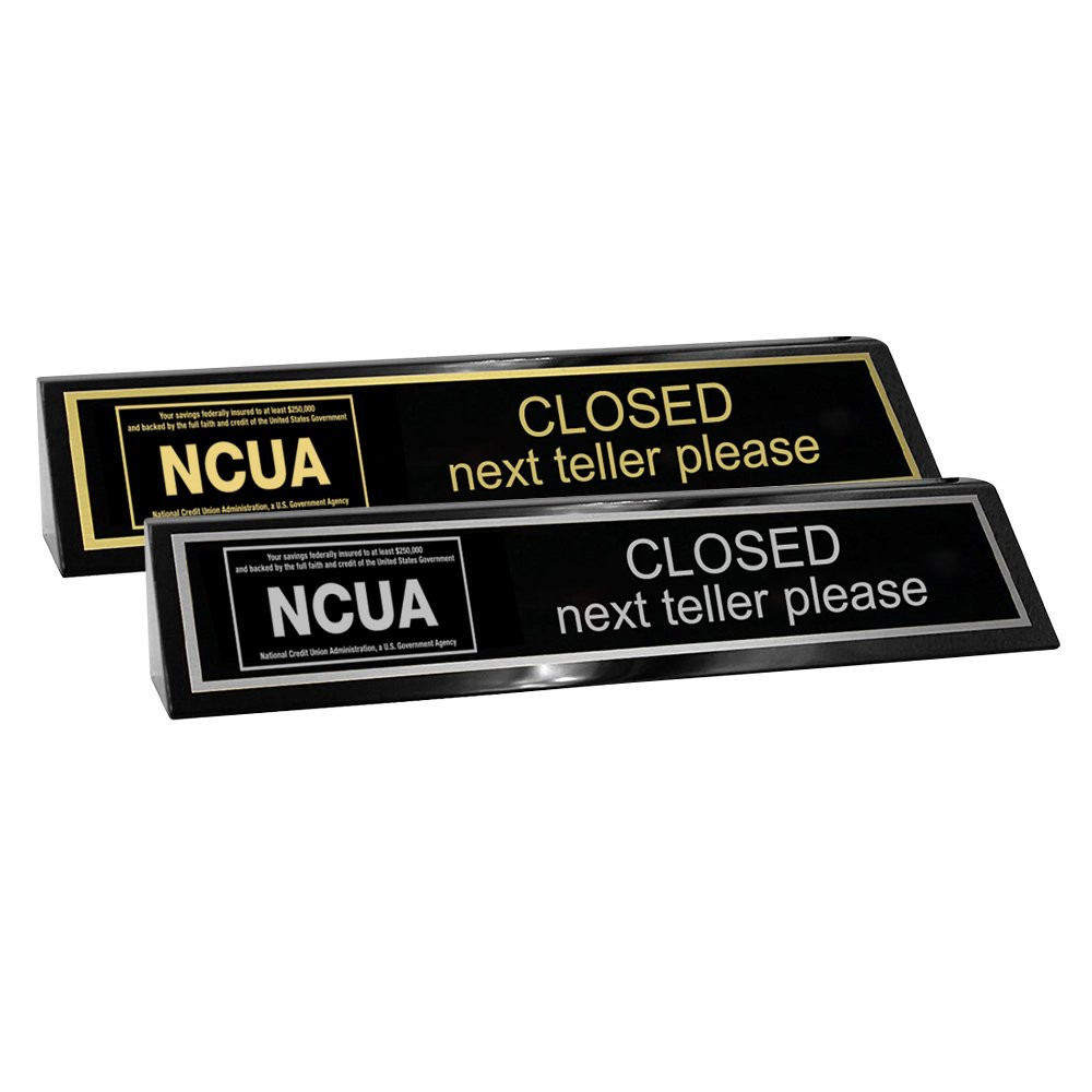 Wood Block - Next Teller w/ NCUA - Black - 10W x 2H