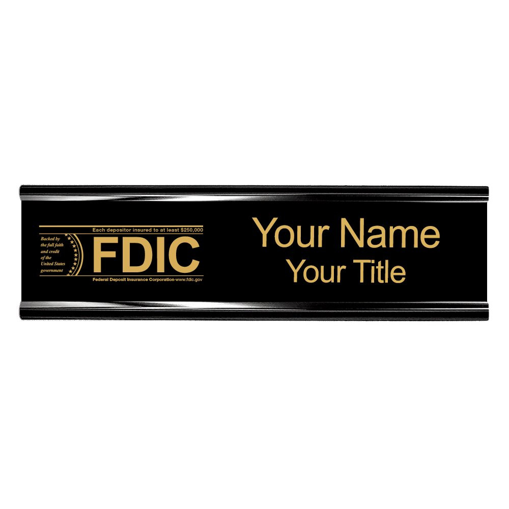 10W x 2H Wall Frame - Nameplate w/ FDIC or NCUA Logo Set Shown in Black 