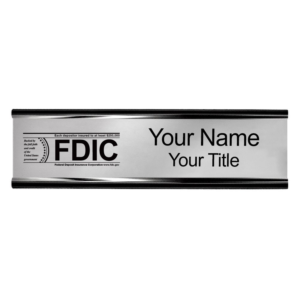 10W x 2H Wall Frame - Nameplate w/ FDIC or NCUA Logo Set  Shown in Silver