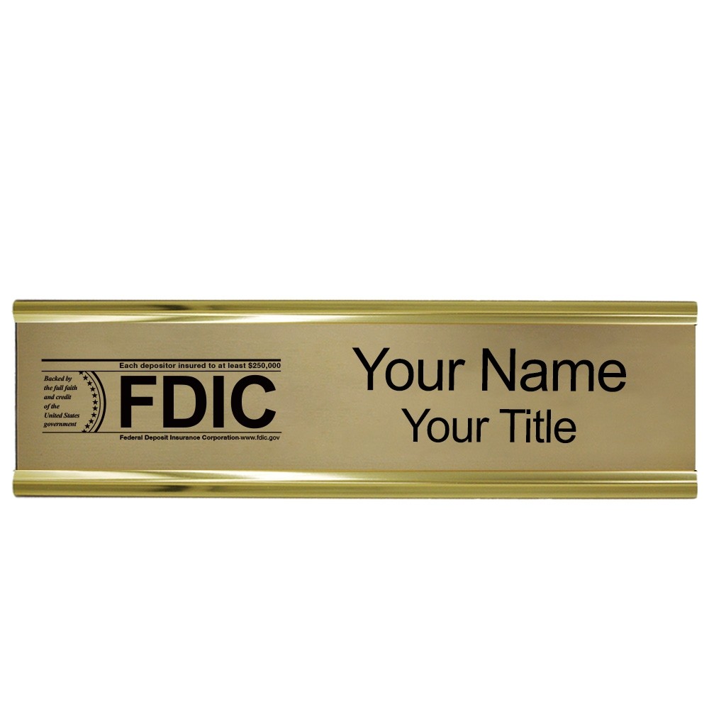 Wall Frame - Nameplate w/ FDIC Logo - 10W x 2H - Gold w/ Black - Yellow Gold Frame