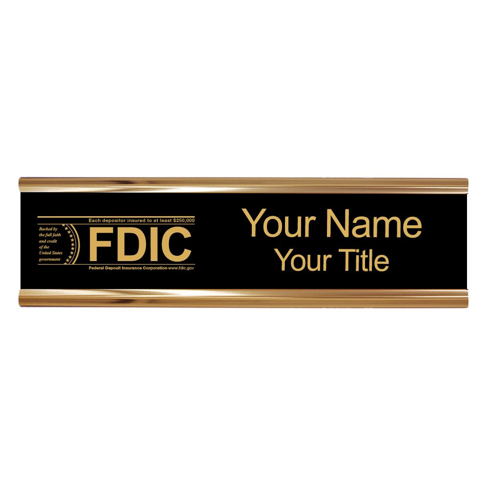 10W x 2H Wall Frame - Nameplate w/ FDIC or NCUA Logo Set  Shown in Black