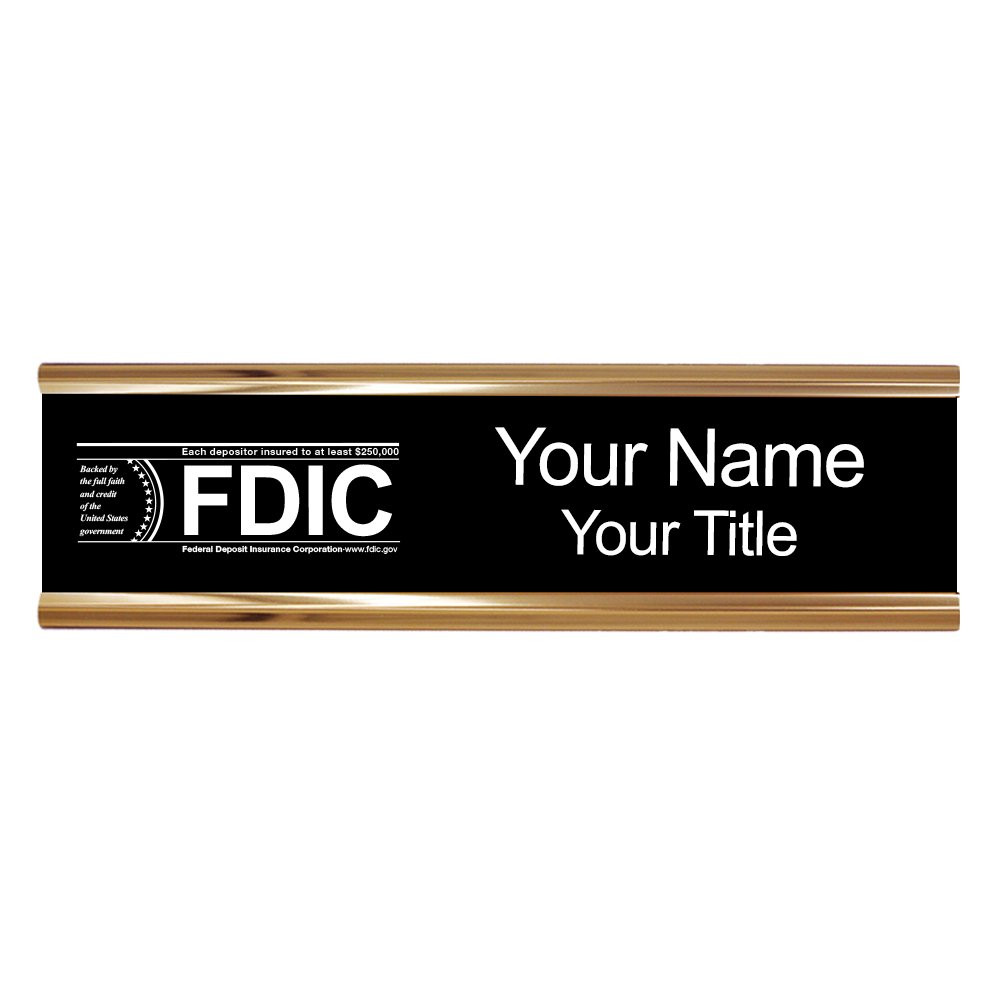 10W x 2H Wall Frame - Nameplate w/ FDIC or NCUA Logo Set  Shown in Black