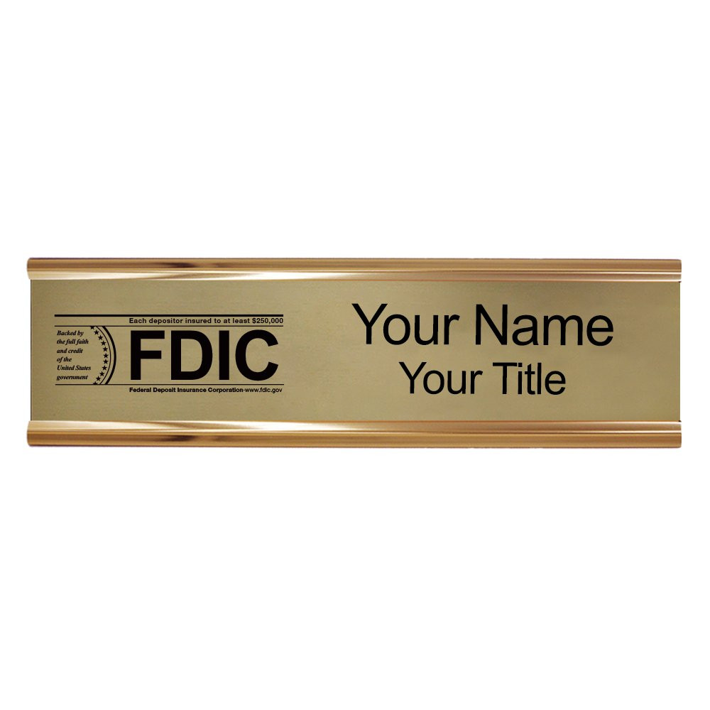 10W x 2H Wall Frame - Nameplate w/ FDIC or NCUA Logo Set  Shown in Gold