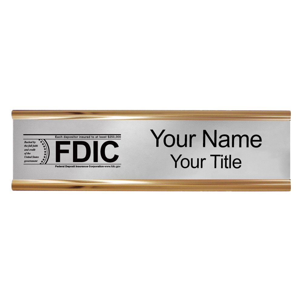 10W x 2H Wall Frame - Nameplate w/ FDIC or NCUA Logo Set  Shown in Silver