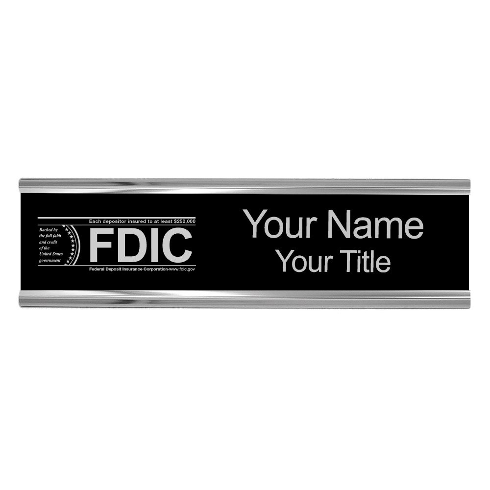 10W x 2H Wall Frame - Nameplate w/ FDIC or NCUA Logo Set  Shown in Black