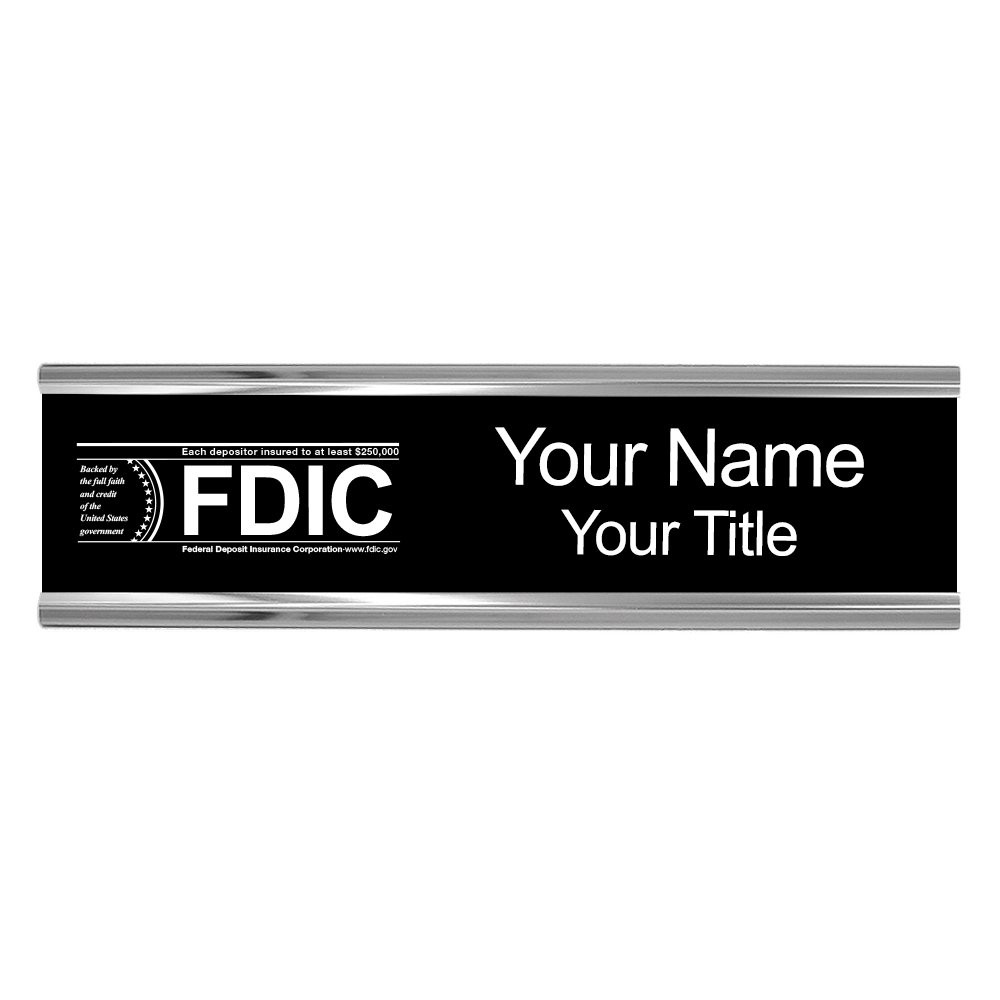 10W x 2H Wall Frame - Nameplate w/ FDIC or NCUA Logo Set  Shown in Black