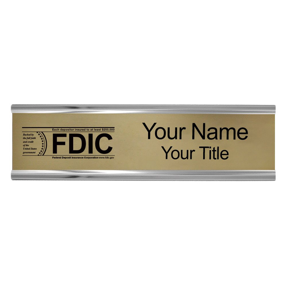 10W x 2H Wall Frame - Nameplate w/ FDIC or NCUA Logo Set  Shown in Gold