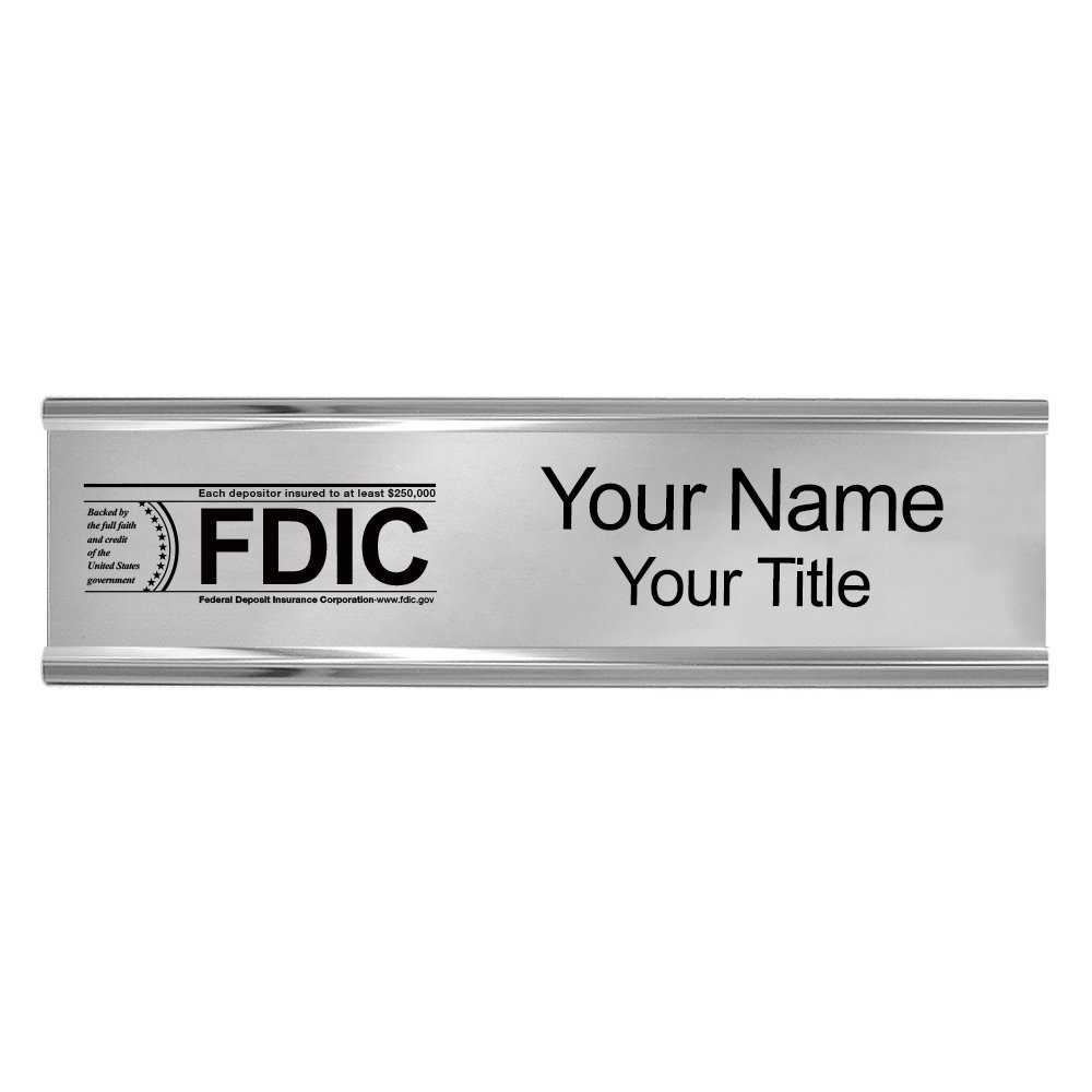 10W x 2H Wall Frame - Nameplate w/ FDIC or NCUA Logo Set  Shown in Silver