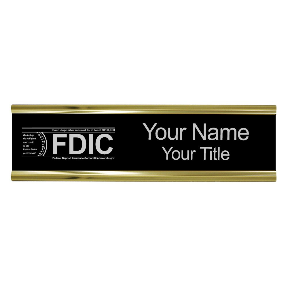 10W x 2H Wall Frame - Nameplate w/ FDIC or NCUA Logo Set  Shown in Black