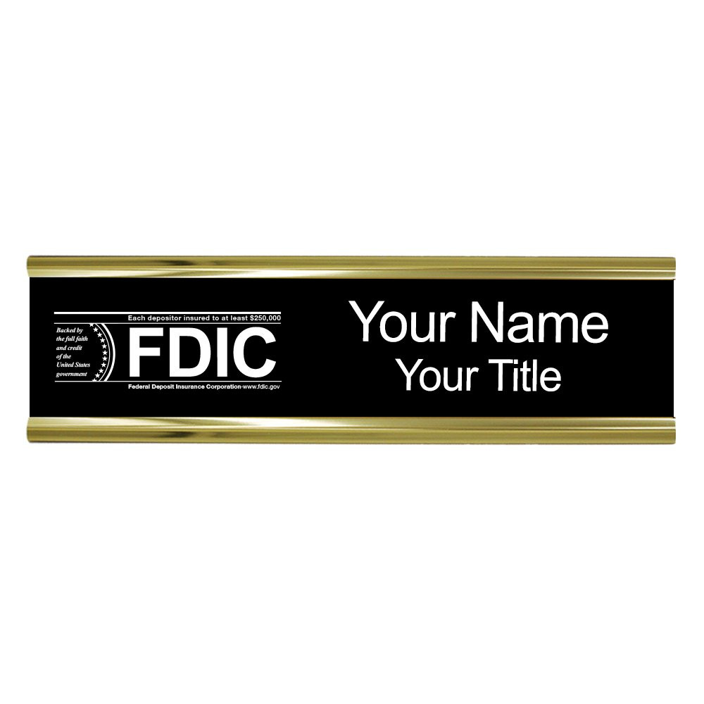 10W x 2H Wall Frame - Nameplate w/ FDIC or NCUA Logo Set  Shown in Black