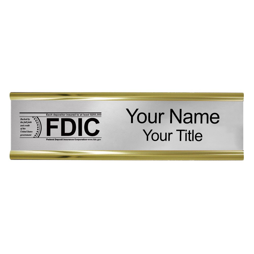 10W x 2H Wall Frame - Nameplate w/ FDIC or NCUA Logo Set  Shown in Silver