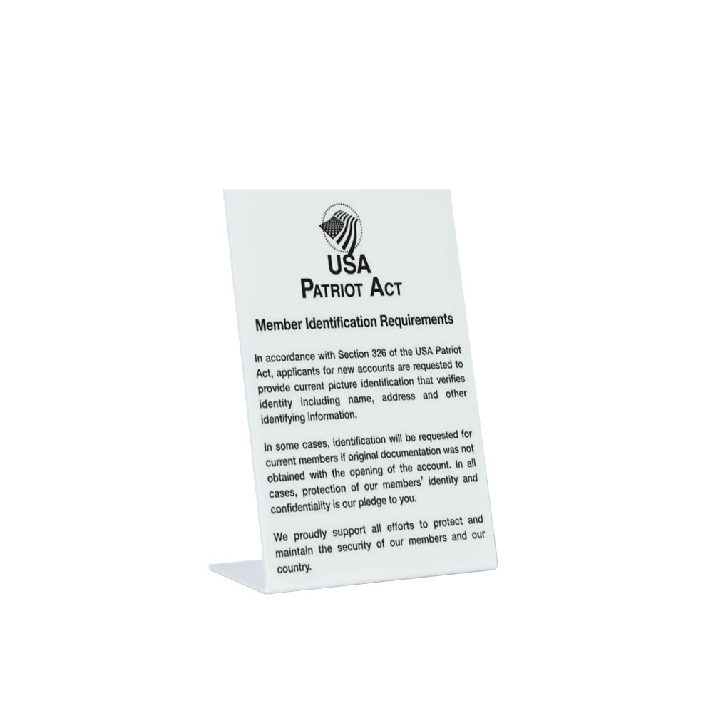 Patriot Act (Member Identification) 6W x 9H Easel Sign