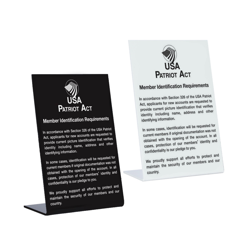 Patriot Act (Member Identification) 6W x 9H Easel Sign