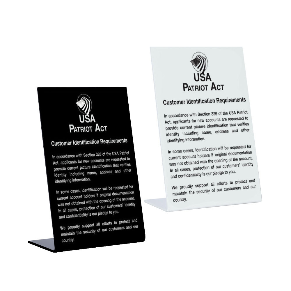 Patriot Act (Customer Identification) 6W x 9H Easel Sign 