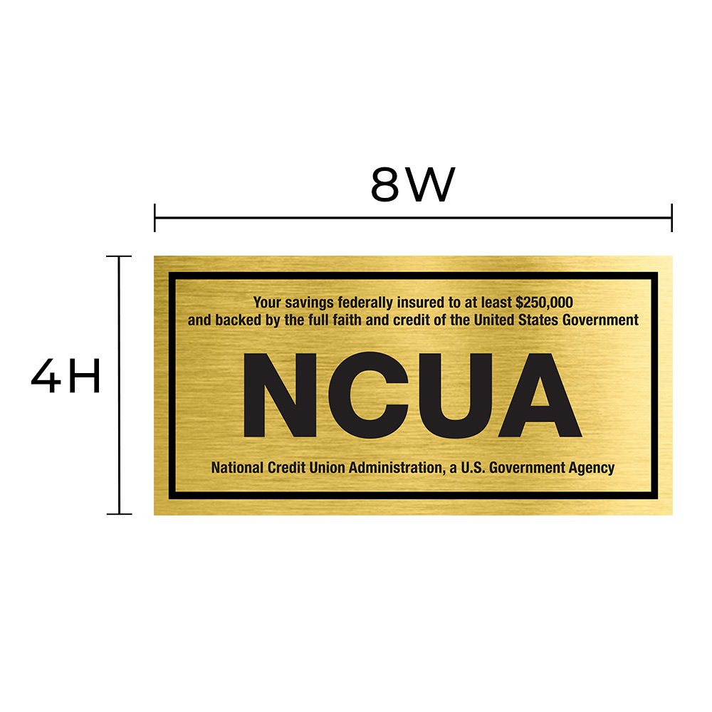 Wall plate - NCUA - Gold with black text - Dimensions: 4h x 8w