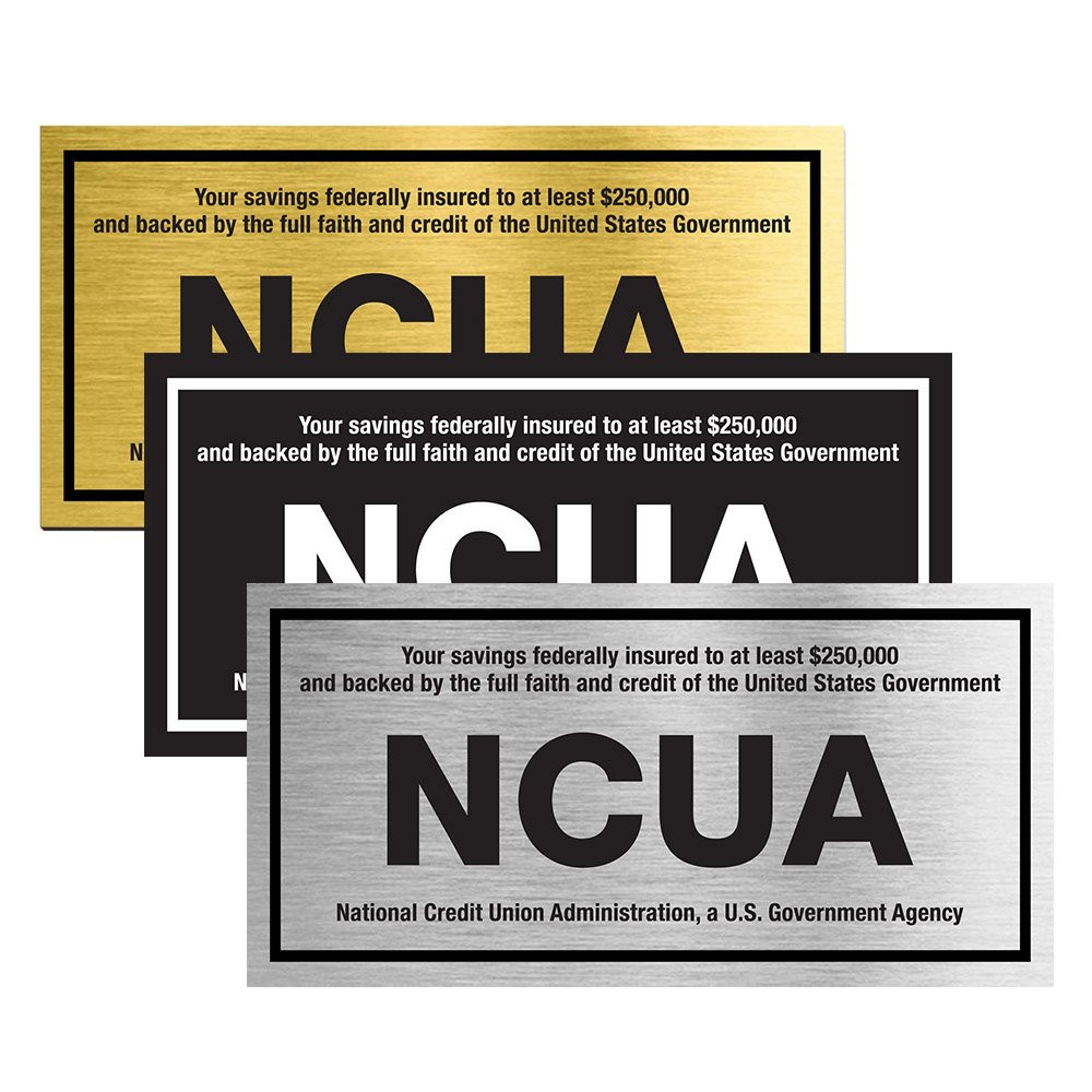 Wall plate - NCUA - Options: gold with black text, black with white text, and silver with black text