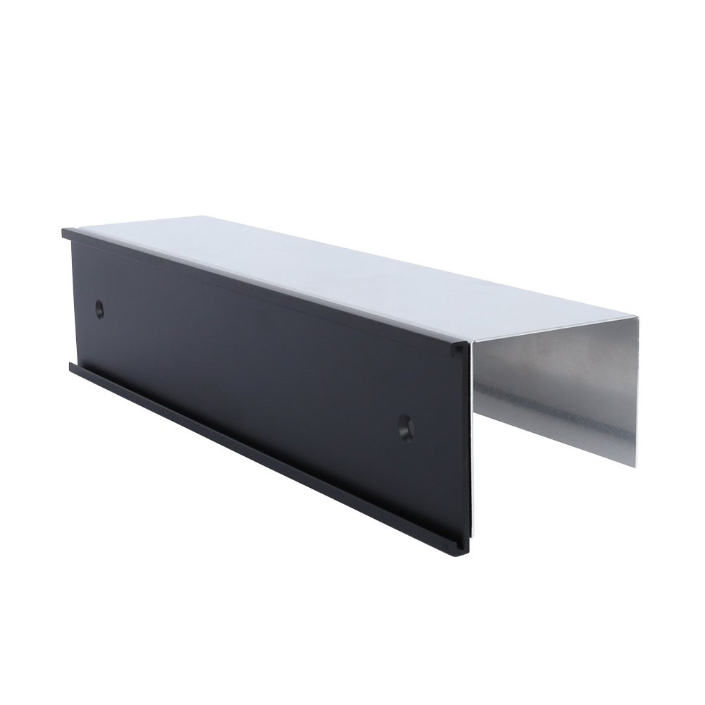 Profile view of 10" x 2"H Aluminum Cubicle Frame with Silver Back Place and Black Front Face