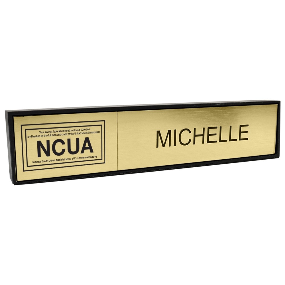 Aluminum Desk Bar - 1/3 NCUA & 2/3 Nameplate - Black - Gold Insert w/ Black Text