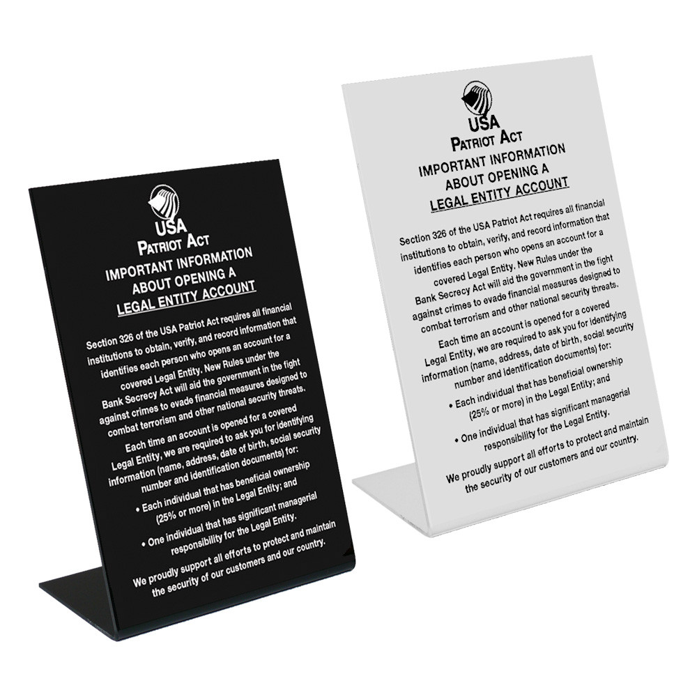 Patriot Act (Beneficial Owner) Easel Sign - 6W x 9H 