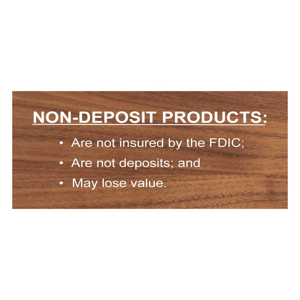 Walnut w/ White Text - Mandatory Non-Deposit Products Wall Sign - 7W x 3H