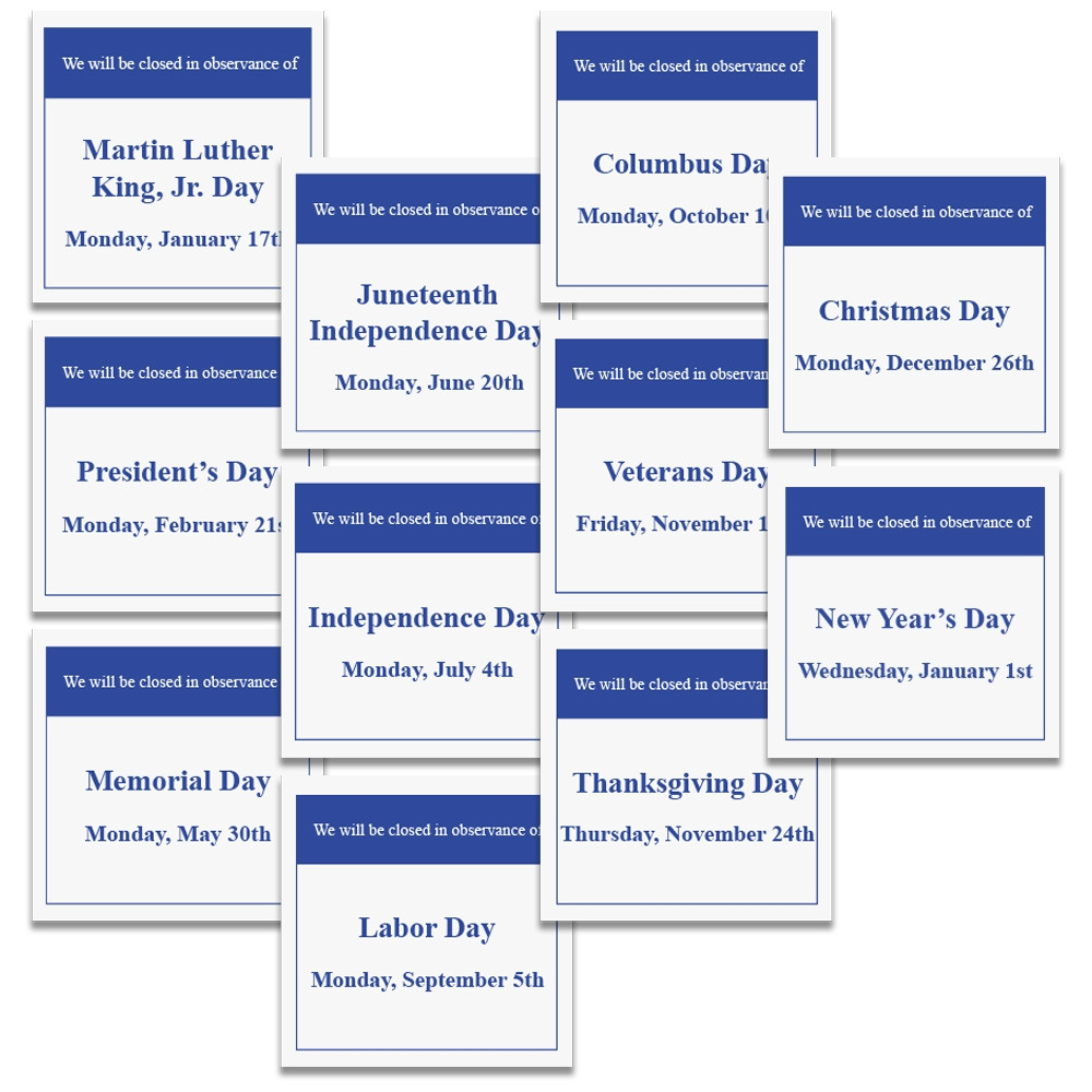 Holiday Closing Window Static Vinyl Cling Set - 8.5 x 8.5 - Single-Sided