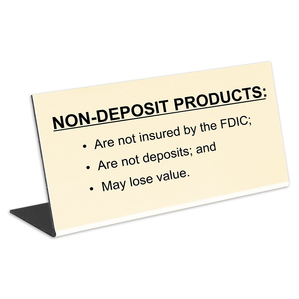 Non-Deposit Products Bend Back Counter Sign - Almond with Black Text - 7W x 3H