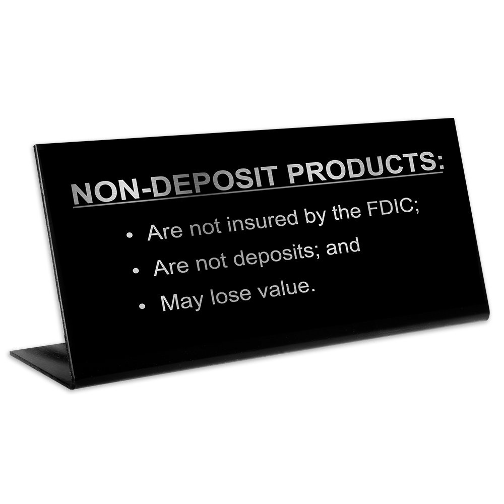 Non-Deposit Products Bend Back Counter Sign - Black with Silver Text- 7W x 3H