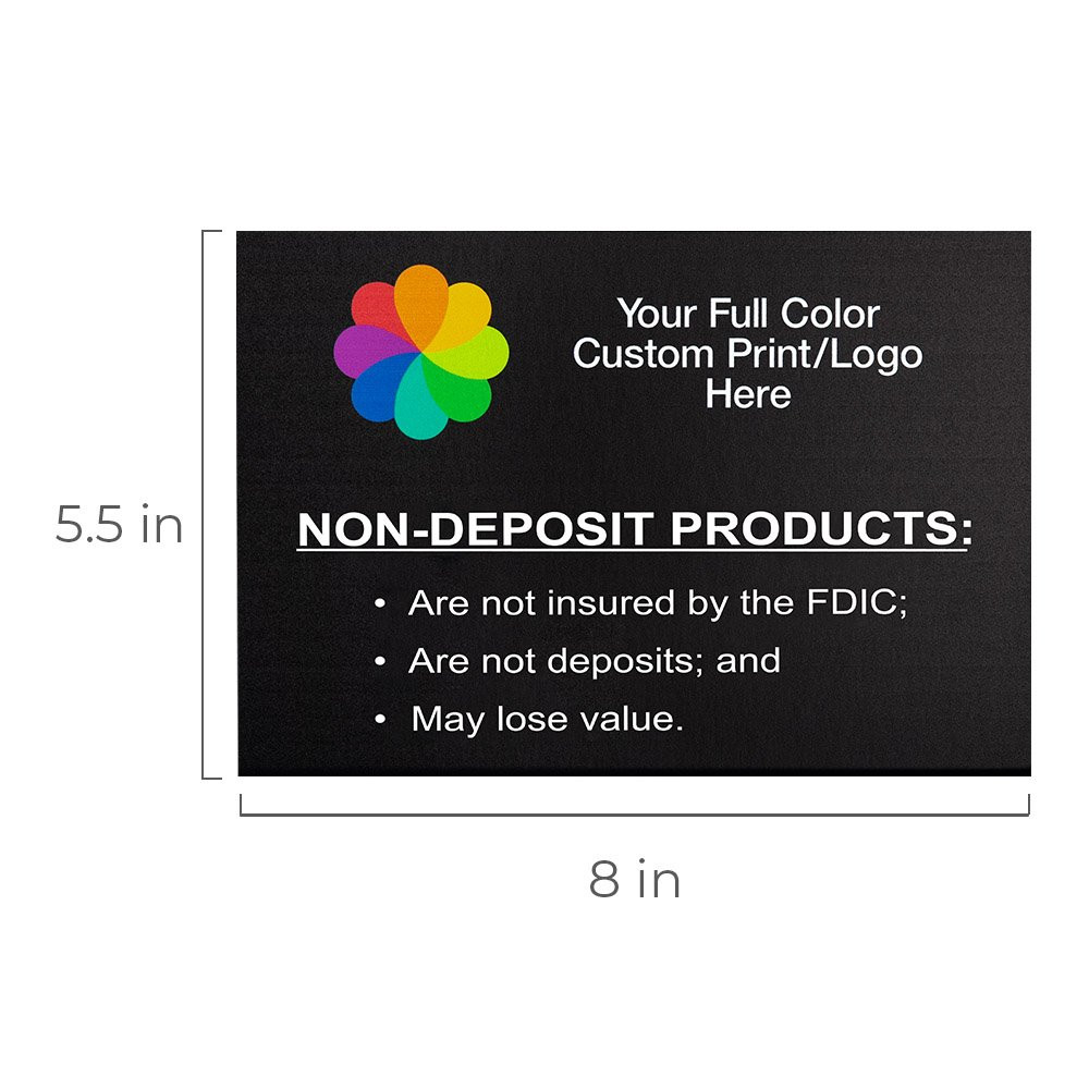size shown - 8W x 5-1/2H - Full color logo, black background, white text 