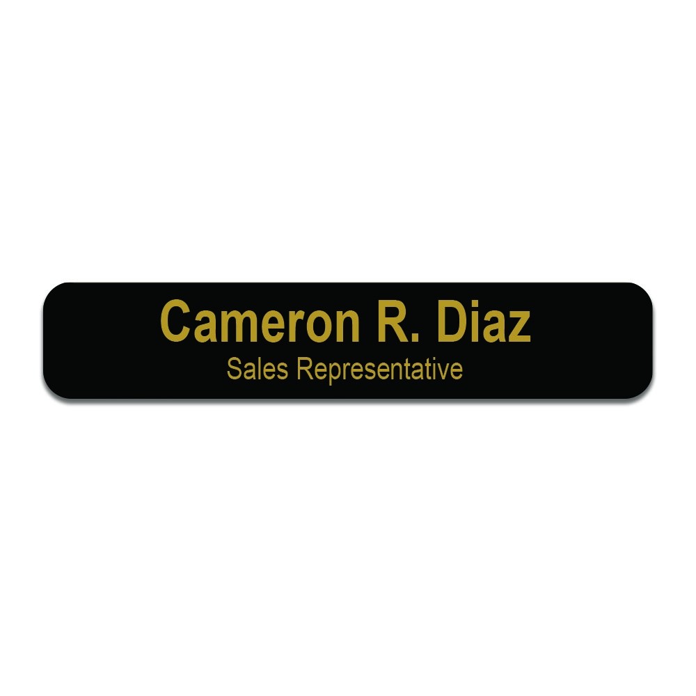Standard Nameplate Insert - Round - Black w/ Gold Text - 1.75 x 9.125