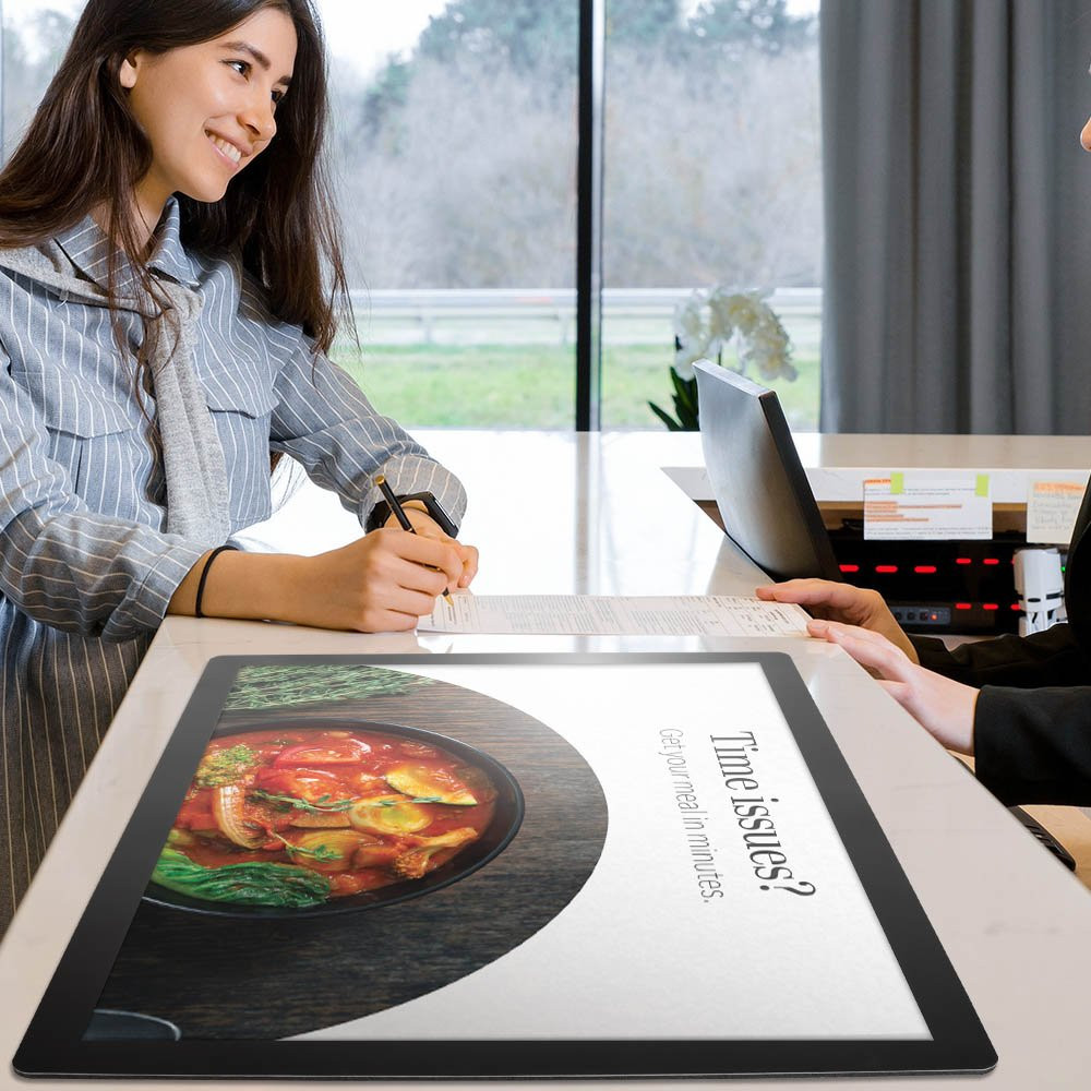 Black Counter Mat with Side Insert Shown Displayed on Lobby Counter