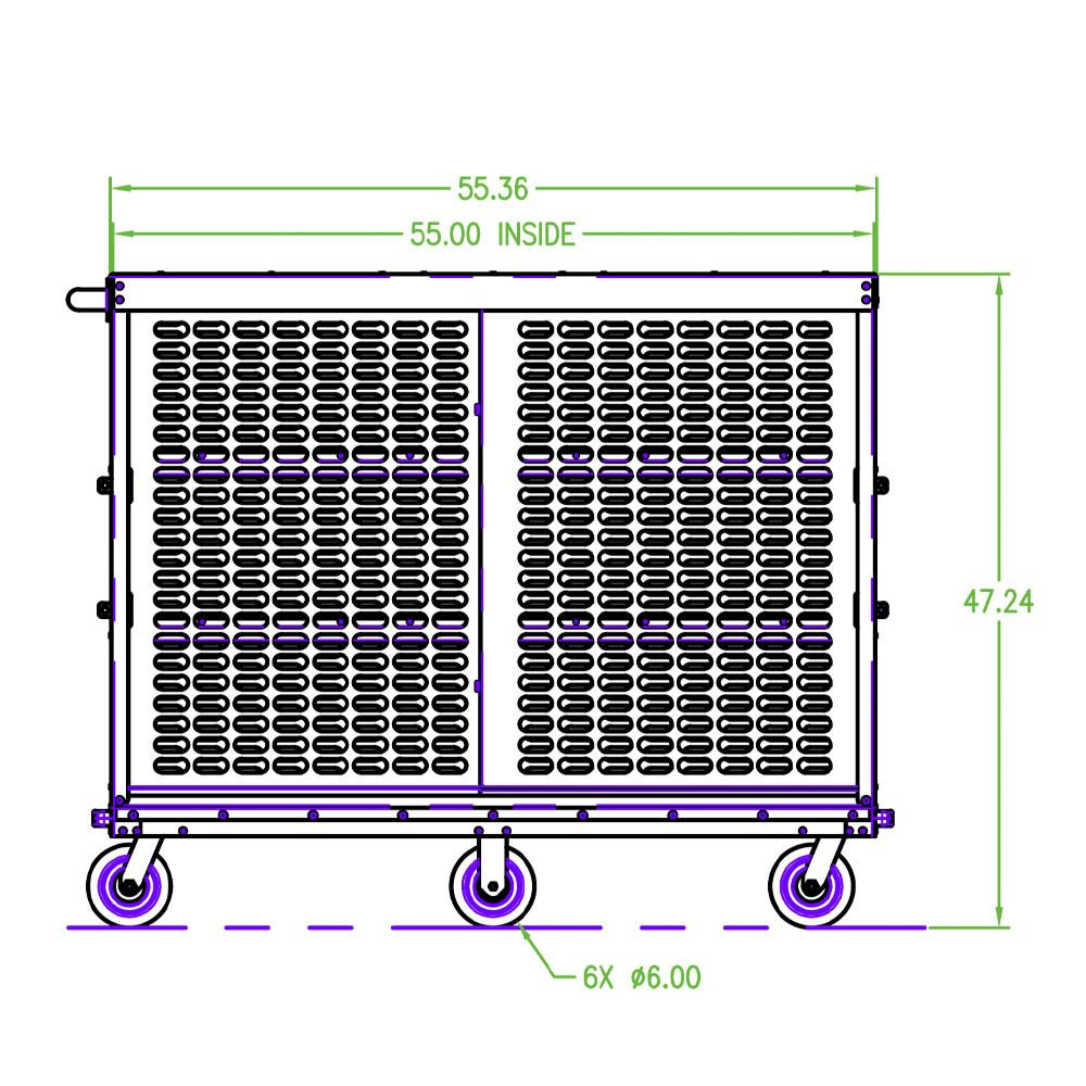 Wide side measurements diagram of Non-Powered Kiosk Redemption Cart - Model UT-702A