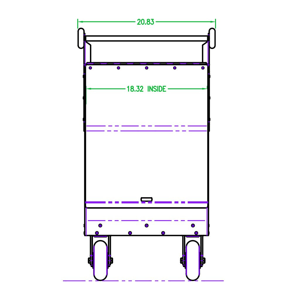 Front view diagram and measurements of Model HC310 Small Fill Cart - 18-3/4W x 32-3/4H x 22D