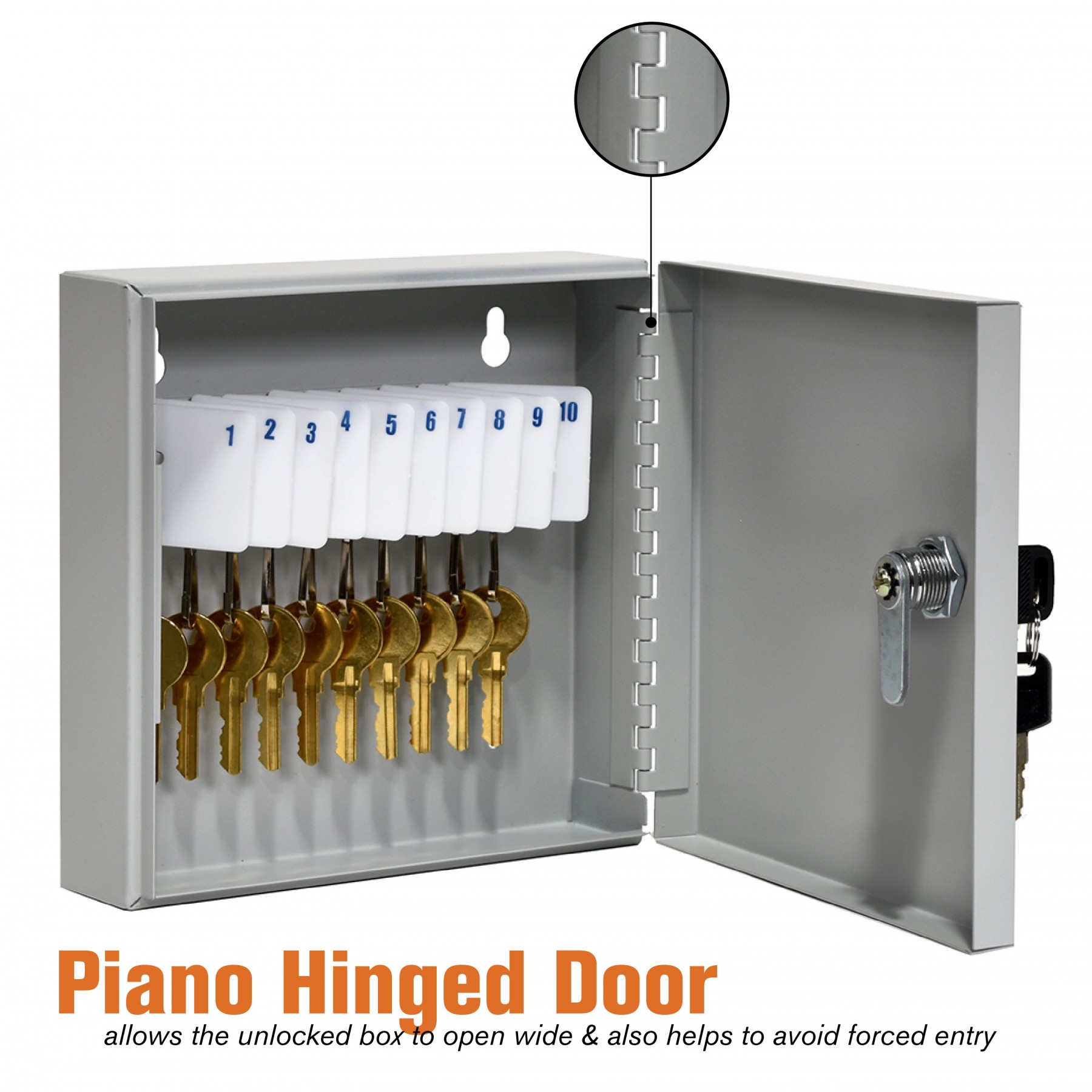 Single Lock Fort Knox™ Key Cabinet - 10 Key Capacity - Keyed Differently - hinged door