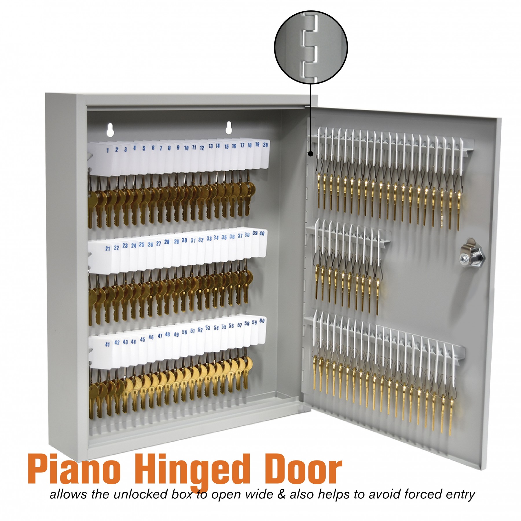Single Lock Fort Knox™ Key Cabinet - 110 Key Capacity - Keyed Differently - hinged door
