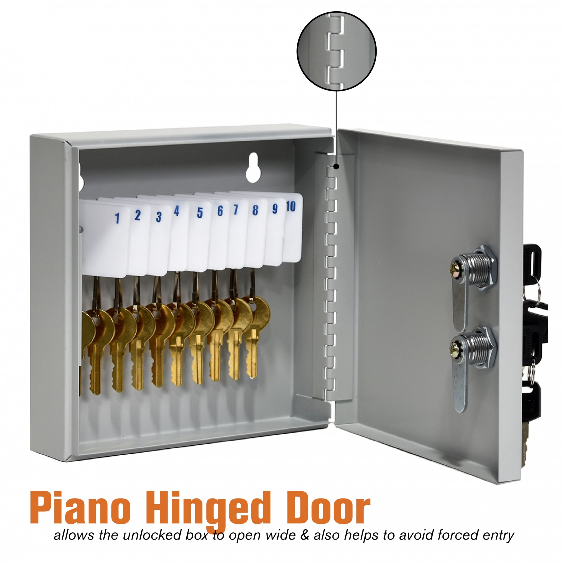 Dual Lock Fort Knox™ Key Cabinet - 10 Key Capacity - Keyed Differently - Hinged Door