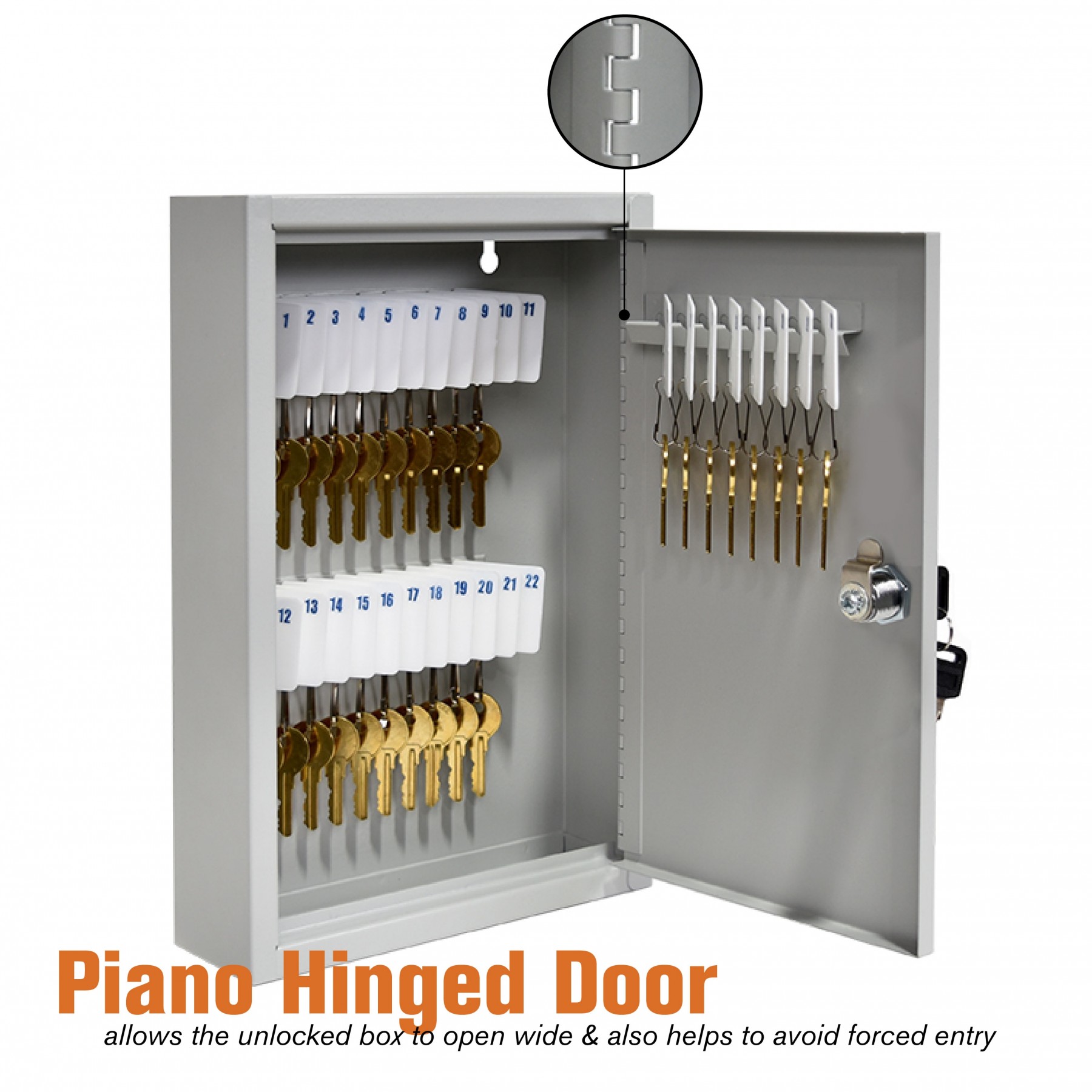 Dual Lock Fort Knox™ Key Cabinet - 30 Key Capacity - Keyed Differently - hinged door