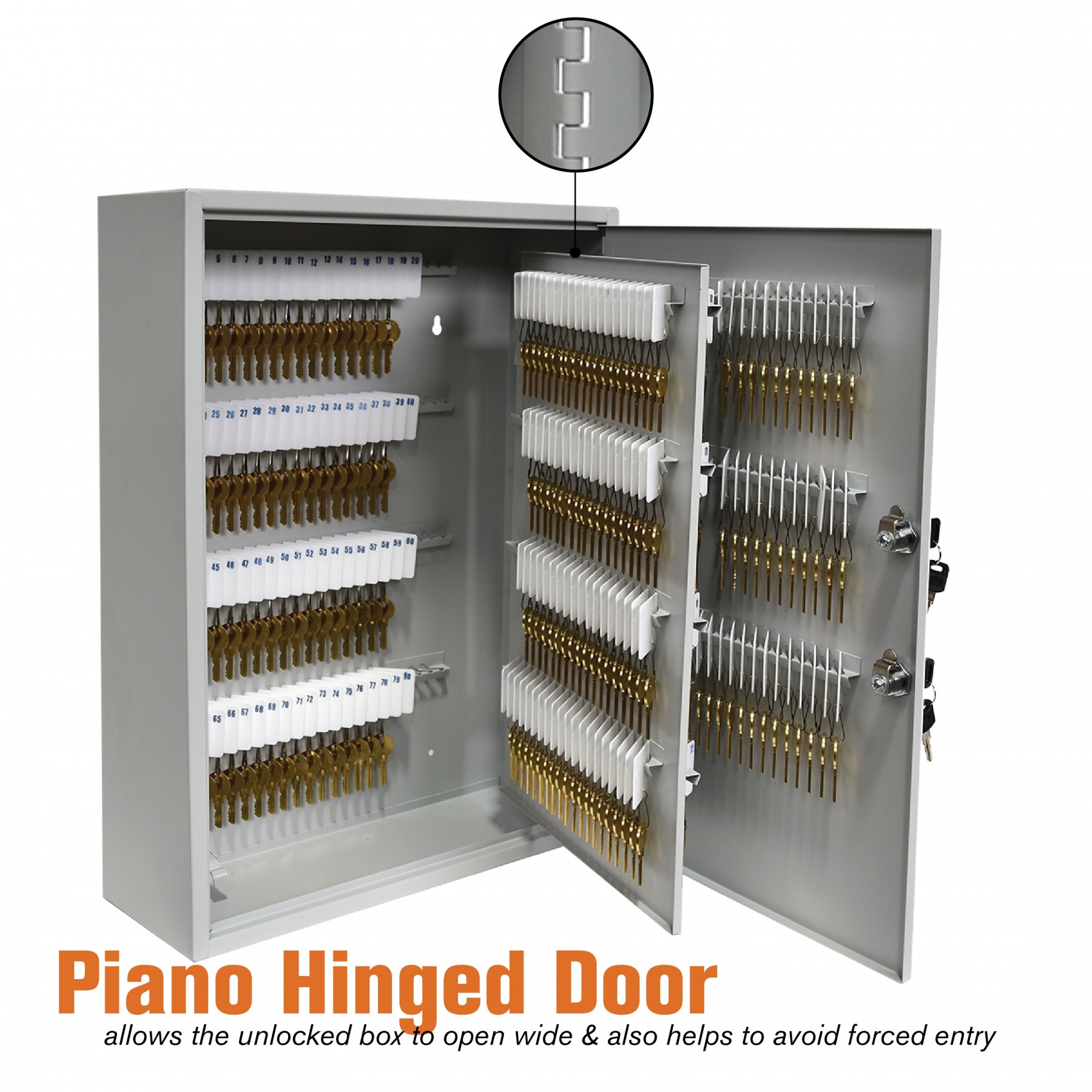 Dual Lock Fort Knox™ Key Cabinet - 320 Key Capacity - Keyed Differently - hinged door
